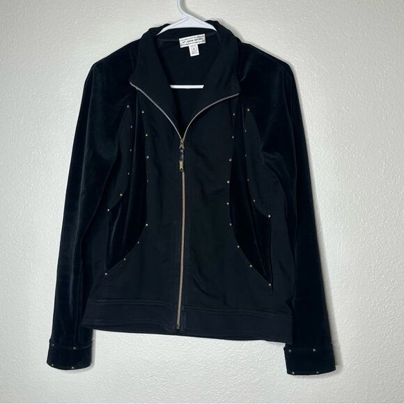St. John Sport Black Velvet Stretch Zip Up Studded Jacket Small - Picture 1 of 7